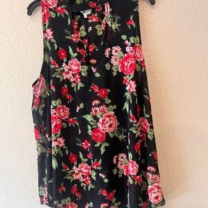 Siren Lily Black and Pink Sleeveless Blouse with Collar neck